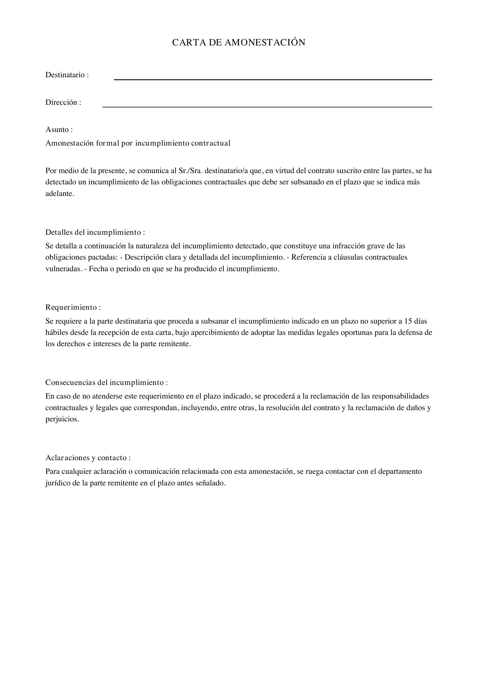 Carta De Amonestación Formato