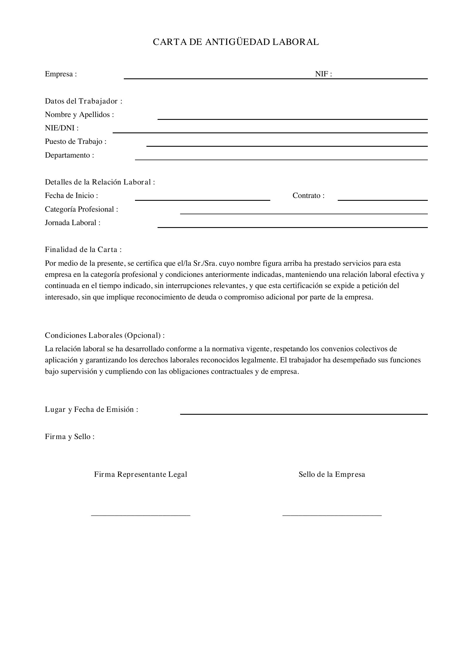 Carta De Antigüedad Laboral
