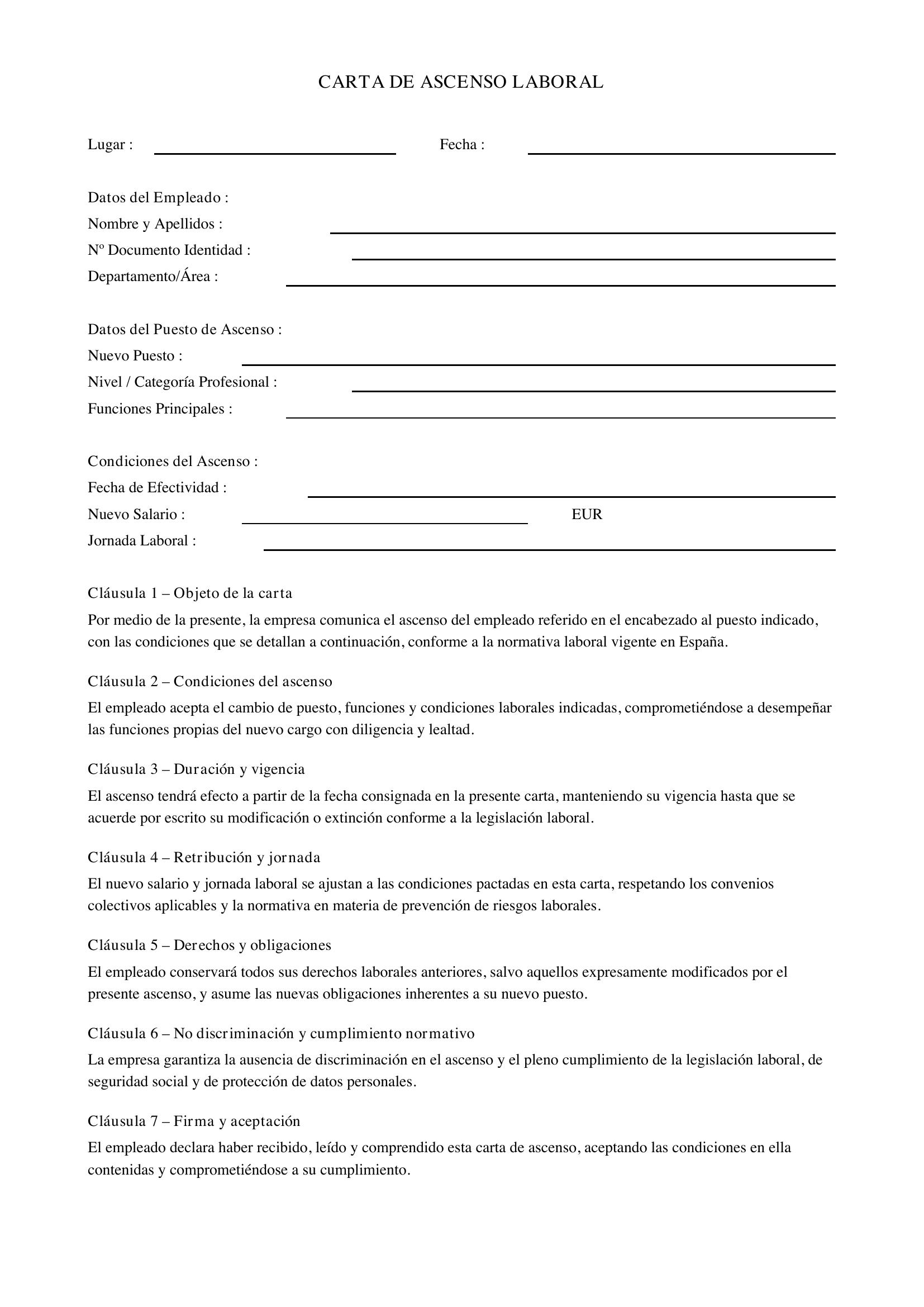 Carta De Ascenso Laboral