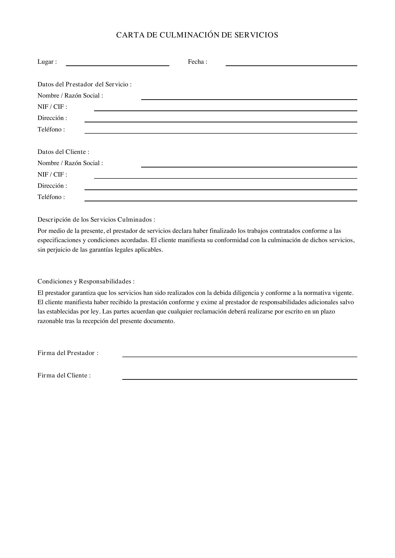 Carta De Culminacion De Servicios