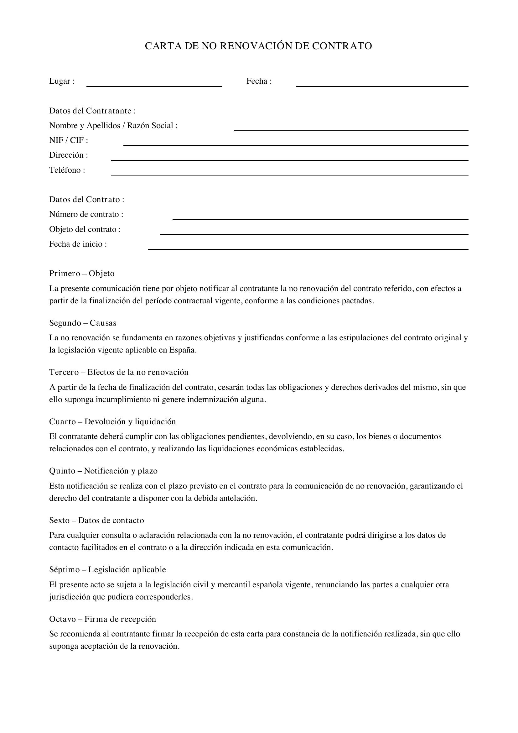 Carta De No Renovacion De Contrato