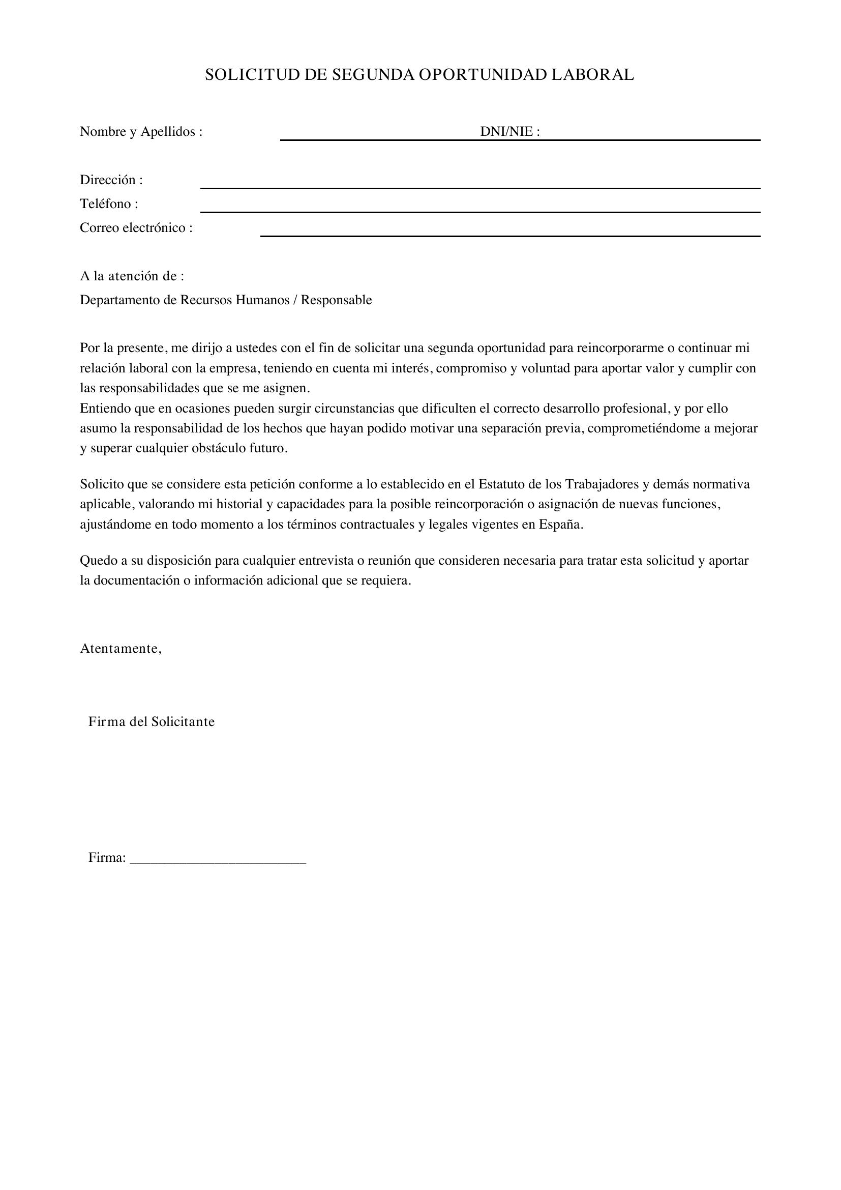 Carta Para Pedir Una Segunda Oportunidad En El Trabajo