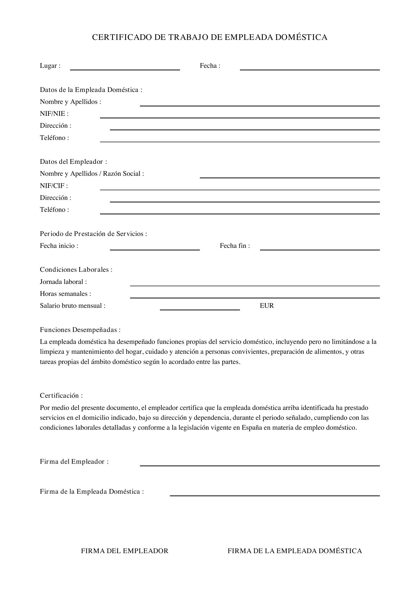 Certificado De Trabajo Empleada Doméstica