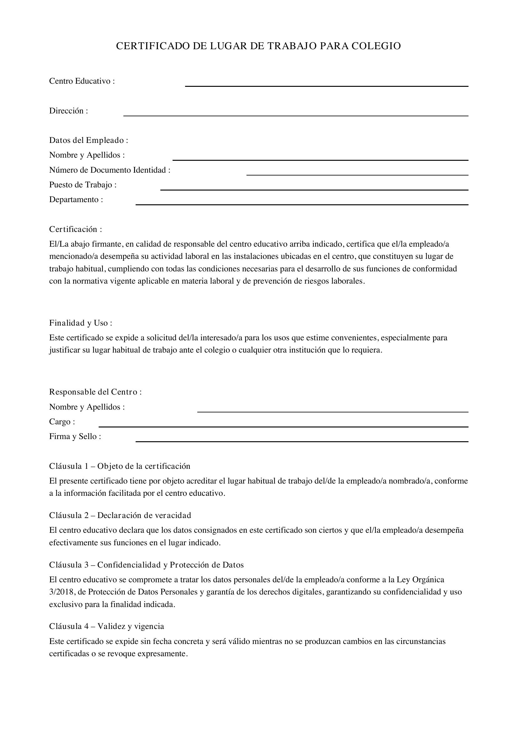 Certificado Lugar De Trabajo Para Colegio