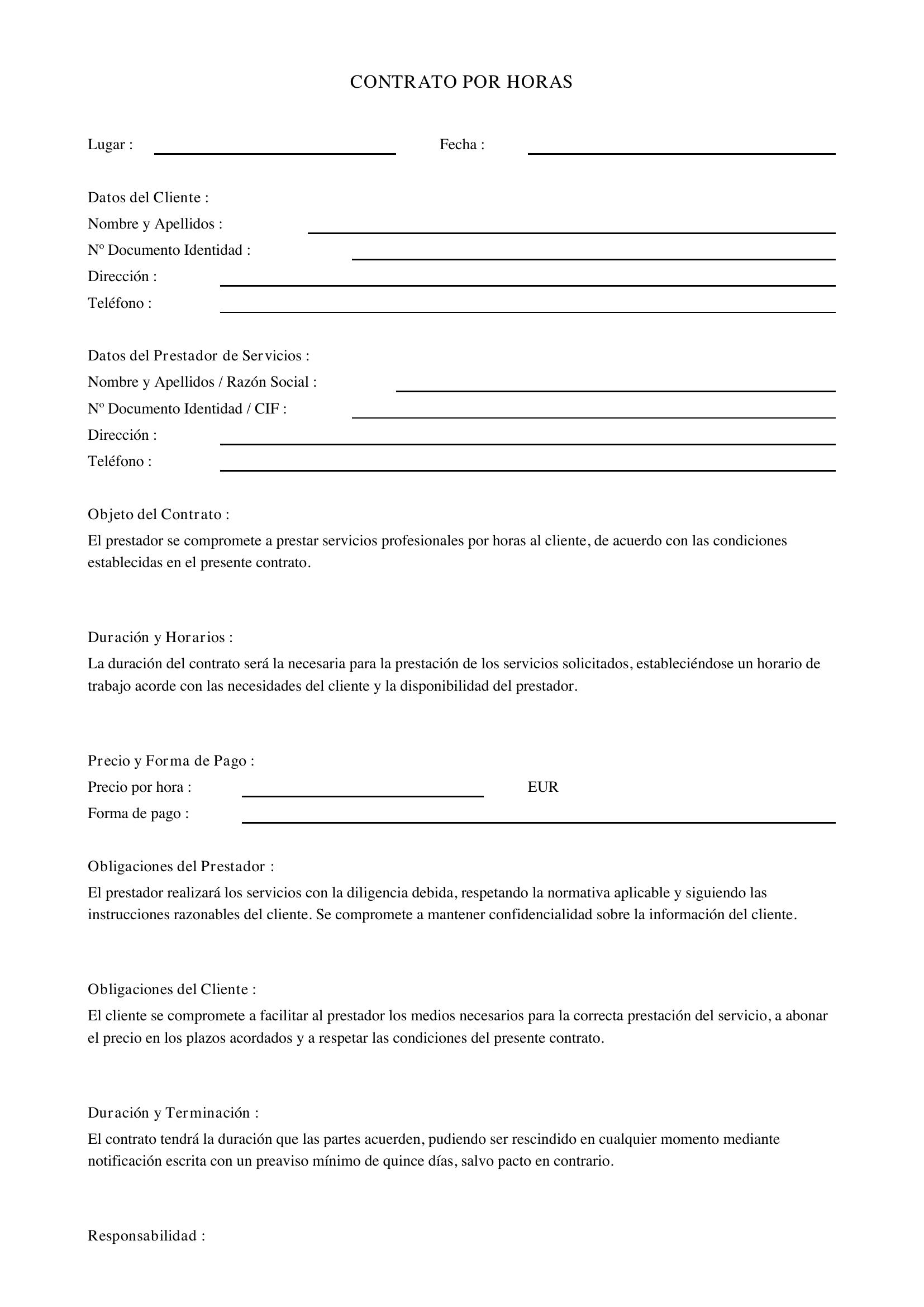 Contrato Por Horas Ejemplo