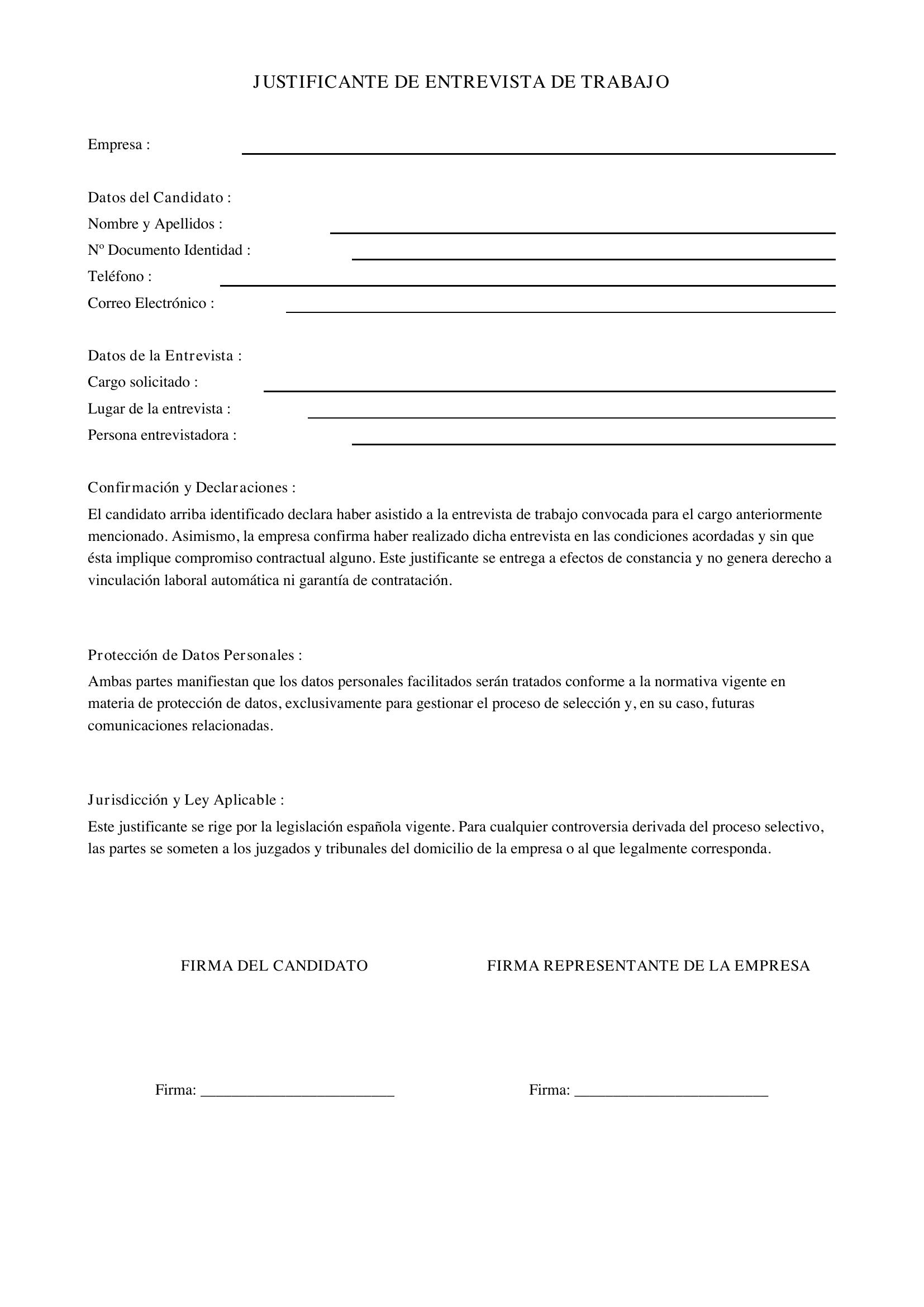 Justificante Entrevista De Trabajo
