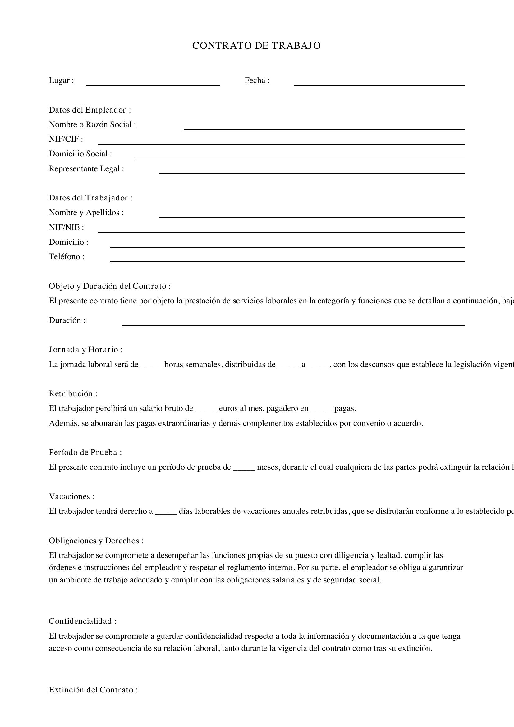 Modelo Anexo Contrato De Trabajo