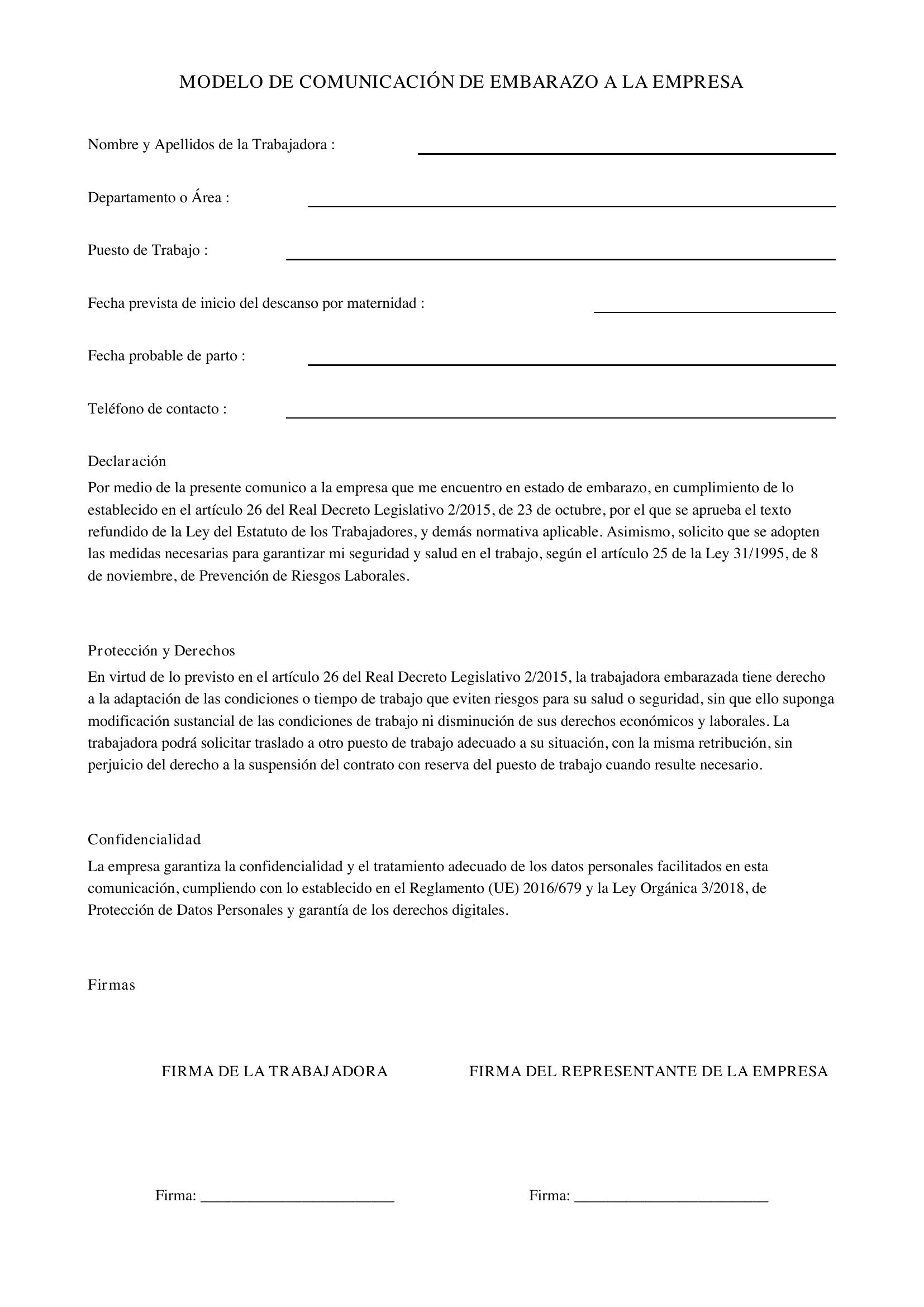 Modelo Comunicación Embarazo Empresa