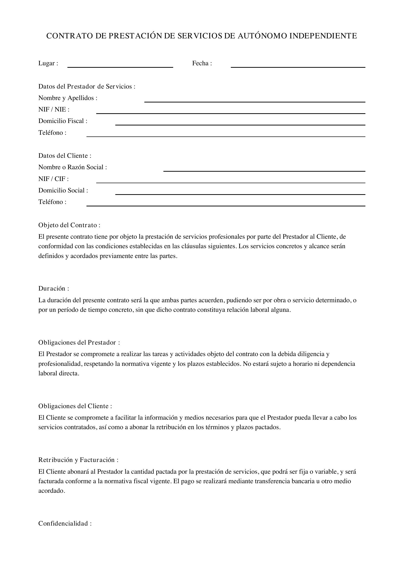 Modelo Contrato Autónomo Independiente