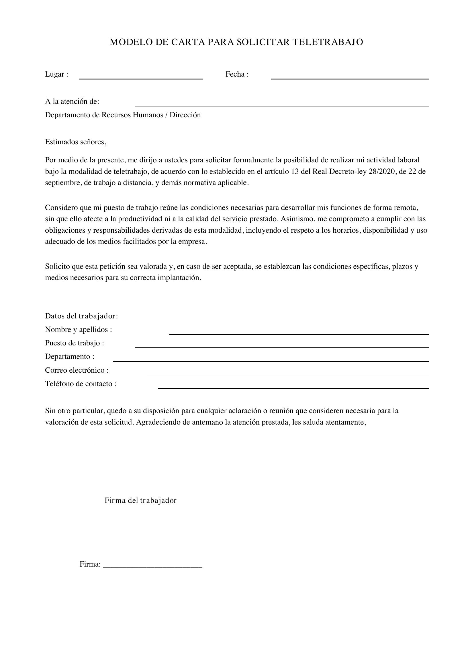 Modelo De Carta Para Solicitar Teletrabajo Colombia