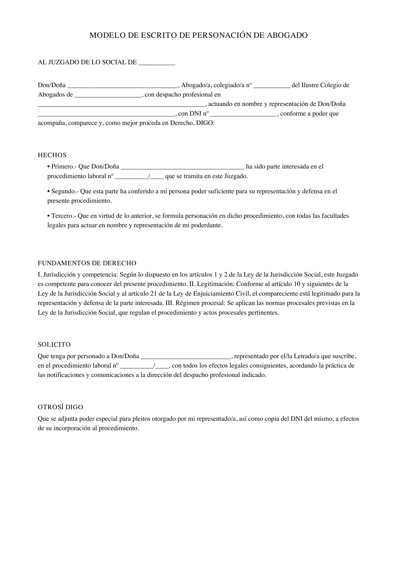 Modelo Escrito Personación Abogado Laboral