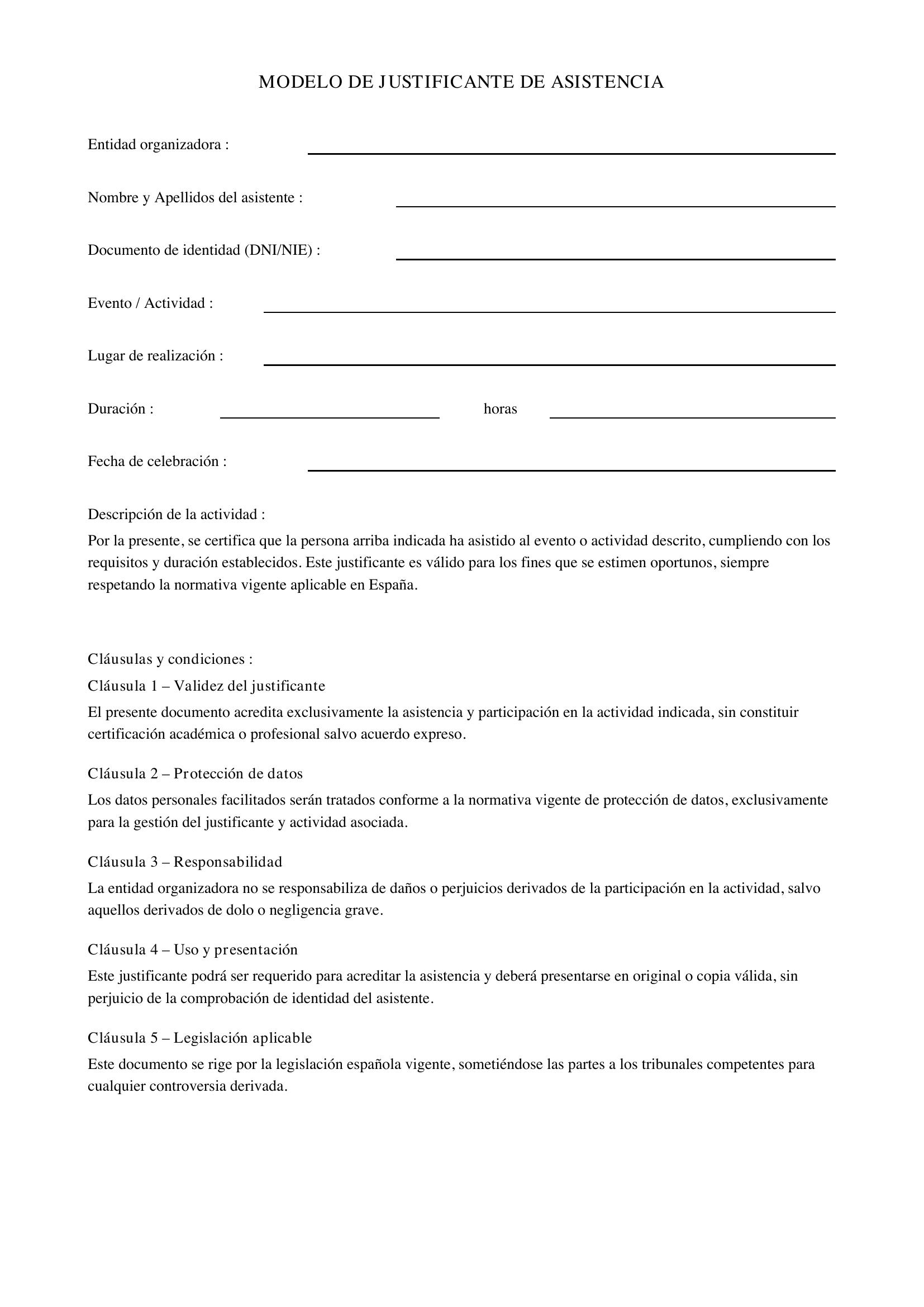 Modelo Justificante Asistencia