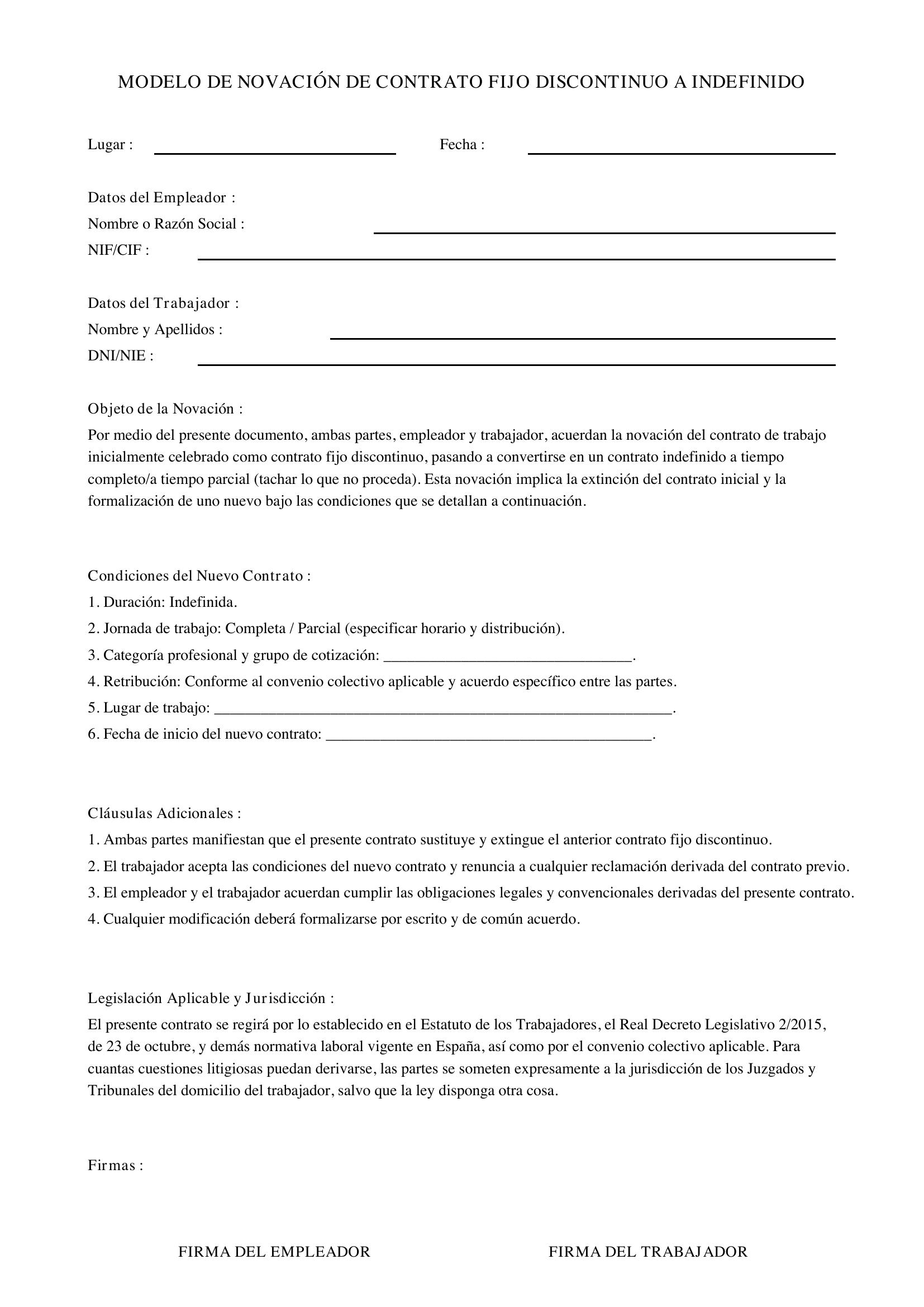 Modelo Novación Contrato Fijo Discontinuo A Indefinido