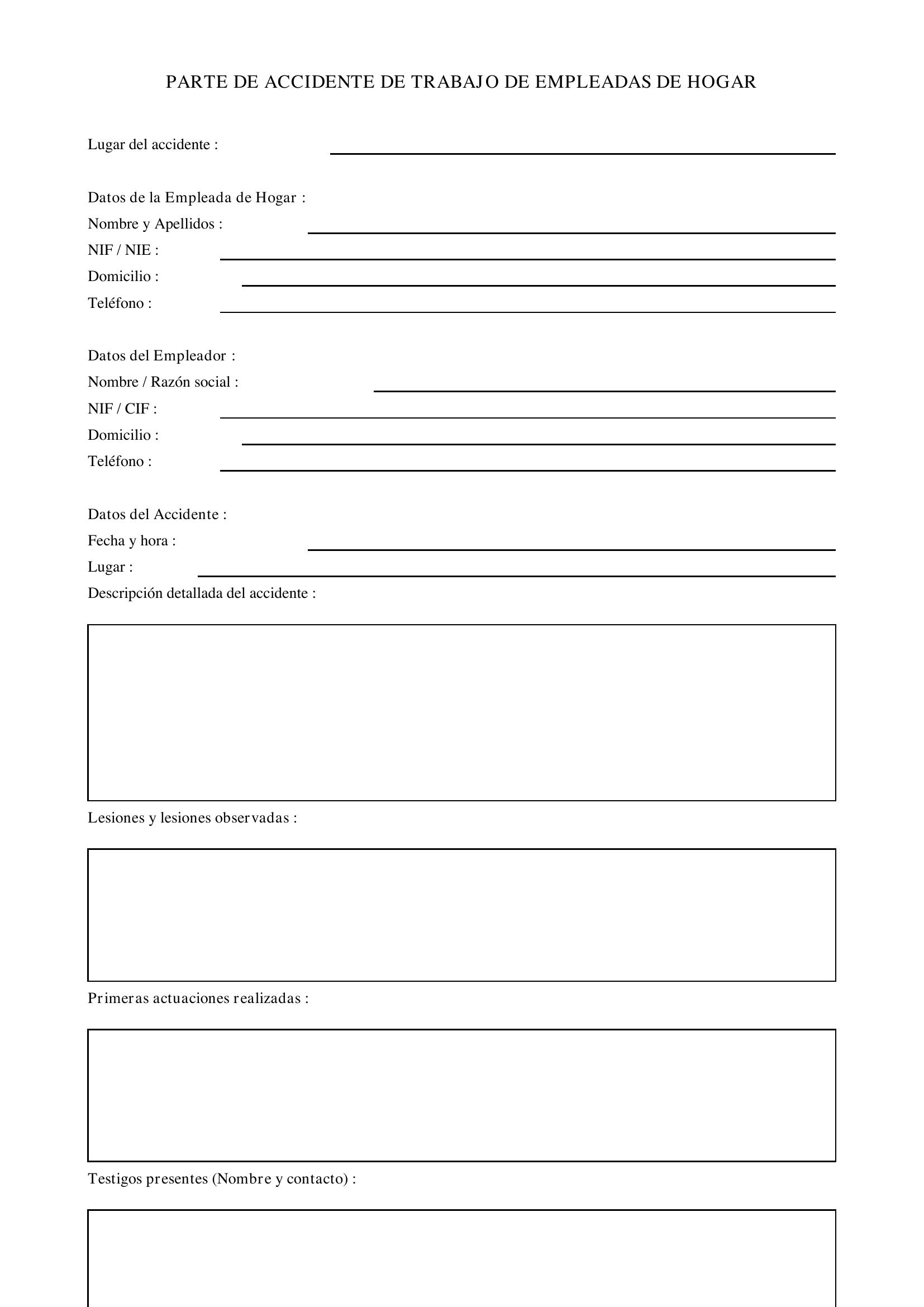 Modelo Parte De Accidente De Trabajo Empleadas De Hogar