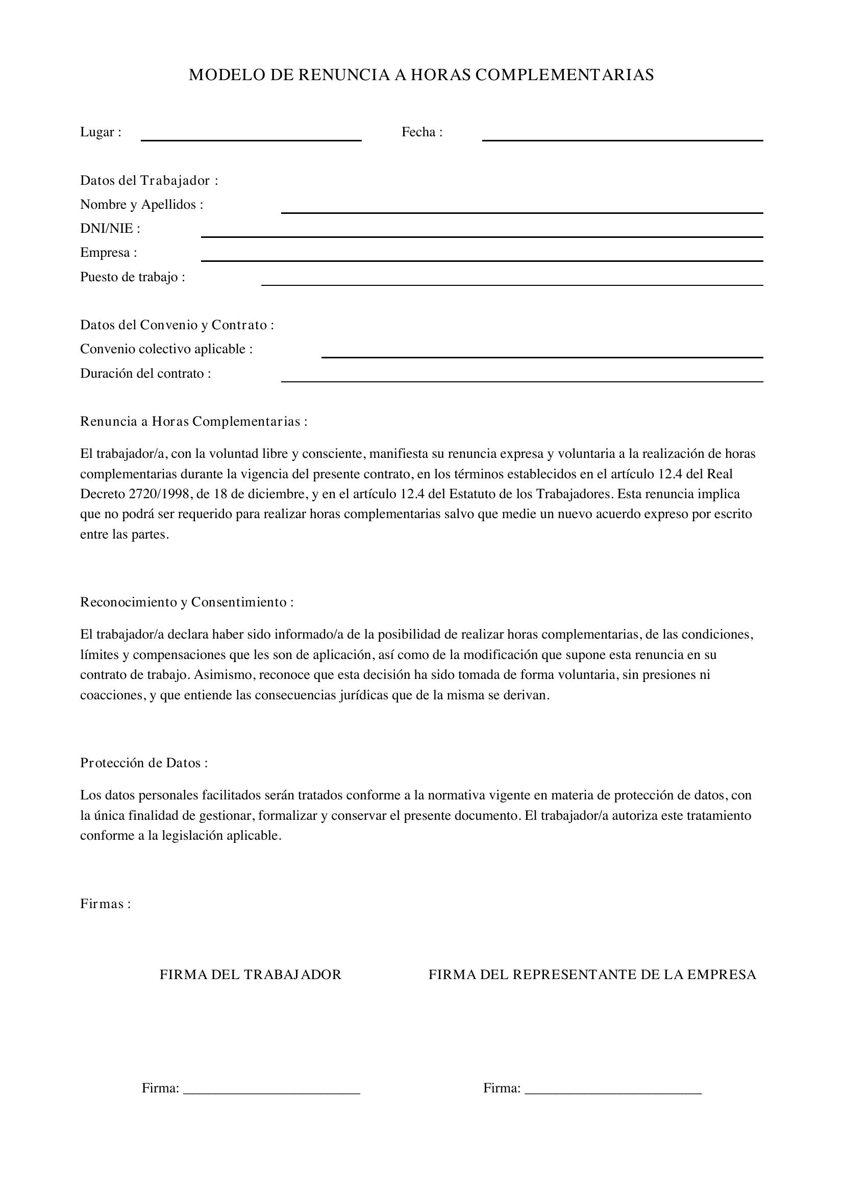 Modelo Renuncia Horas Complementarias