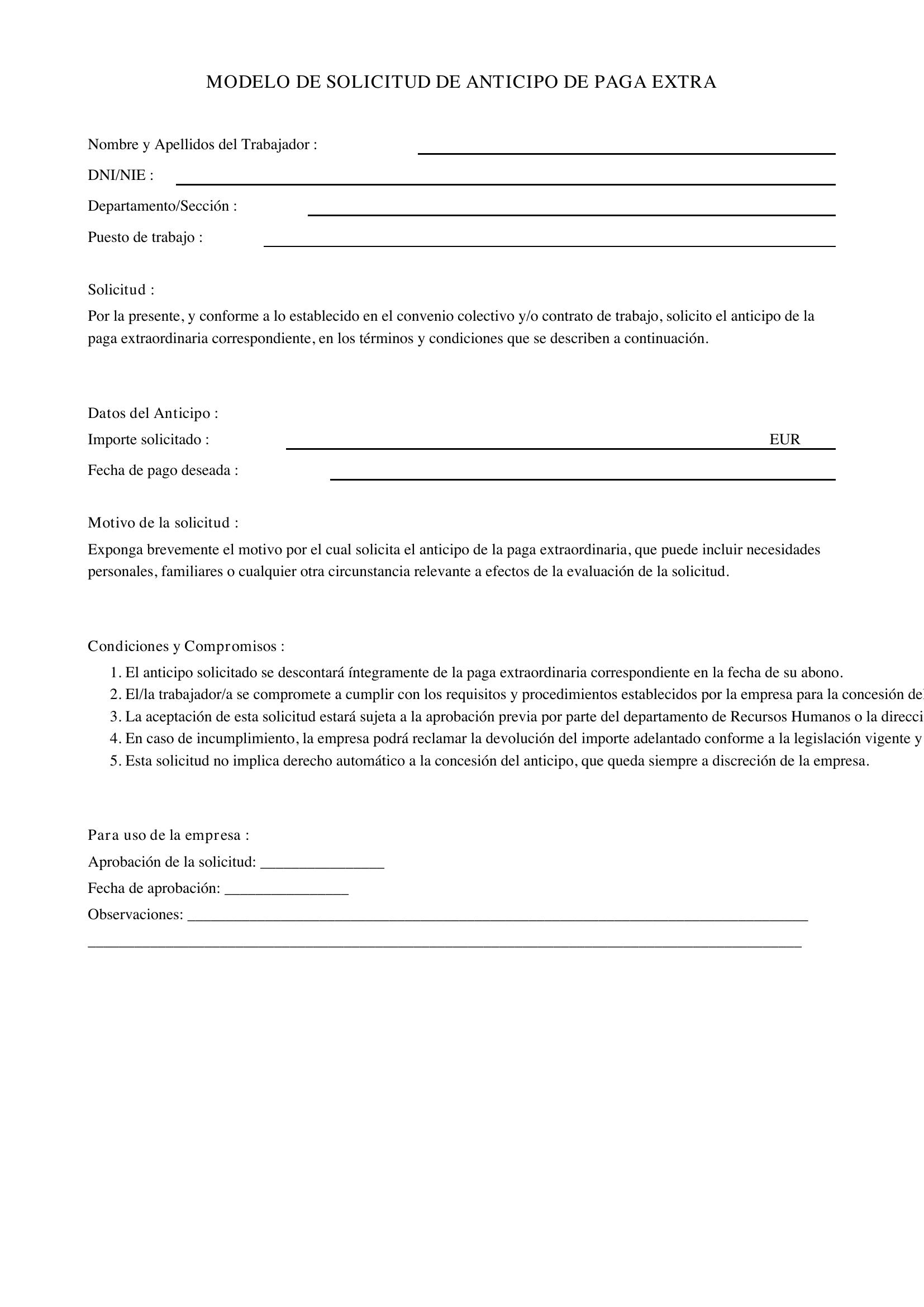 Modelo Solicitud Anticipo Paga Extra