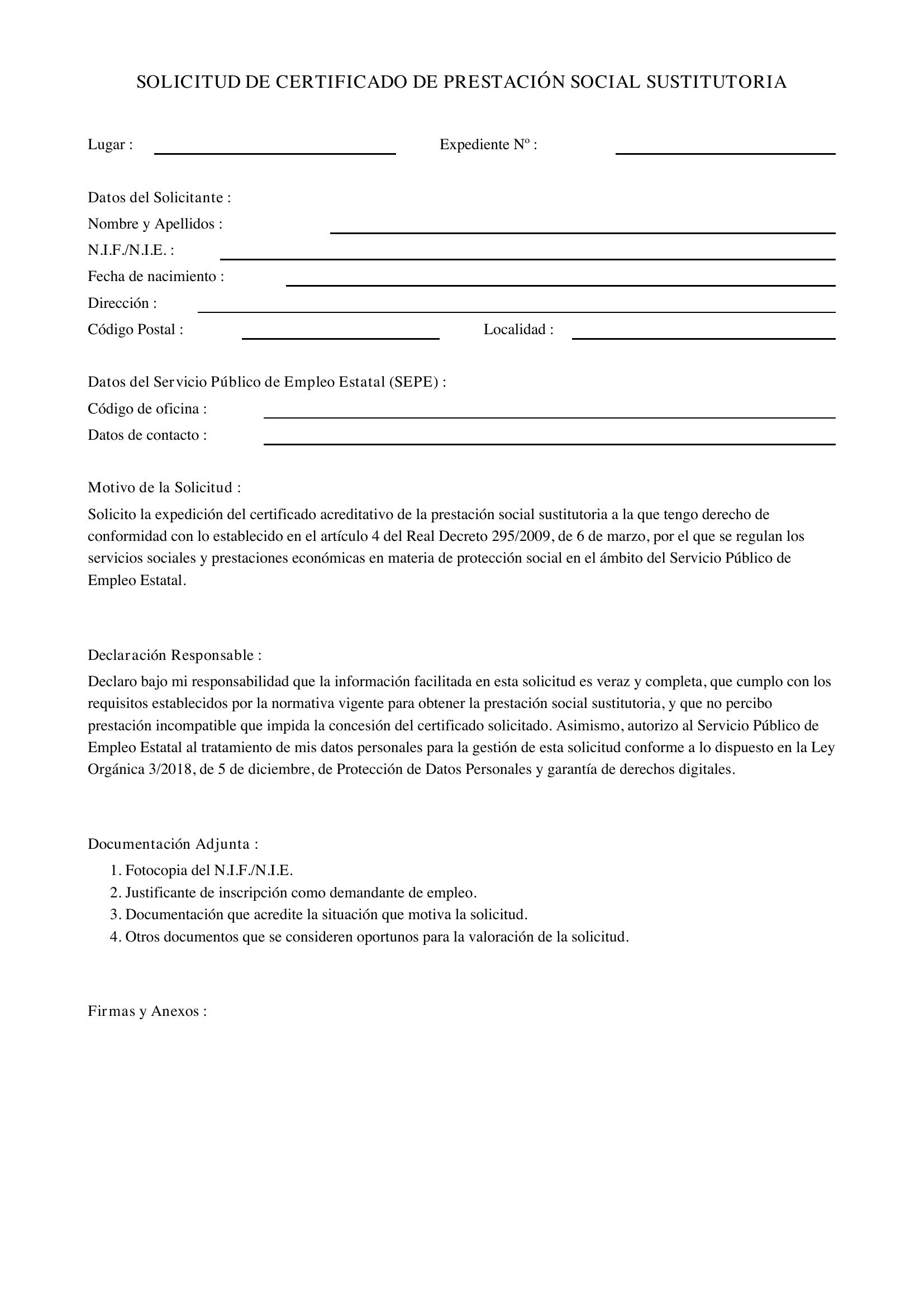 Modelo Solicitud Certificado Prestación Social Sustitutoria