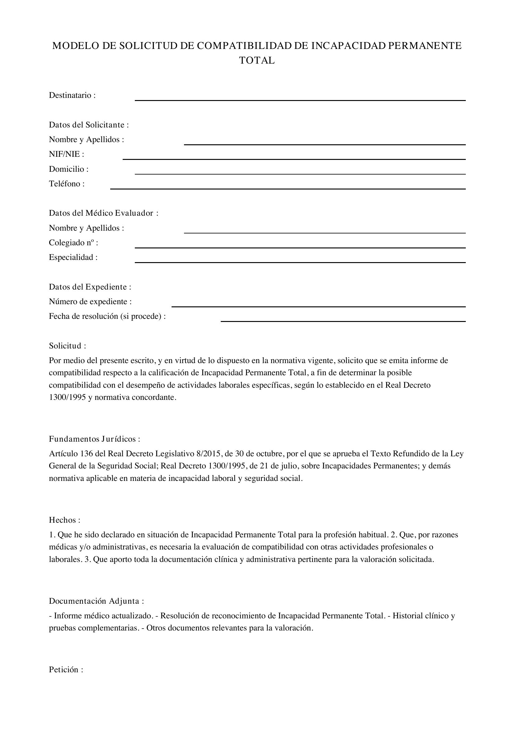 Modelo Solicitud Compatibilidad Incapacidad Permanente Total