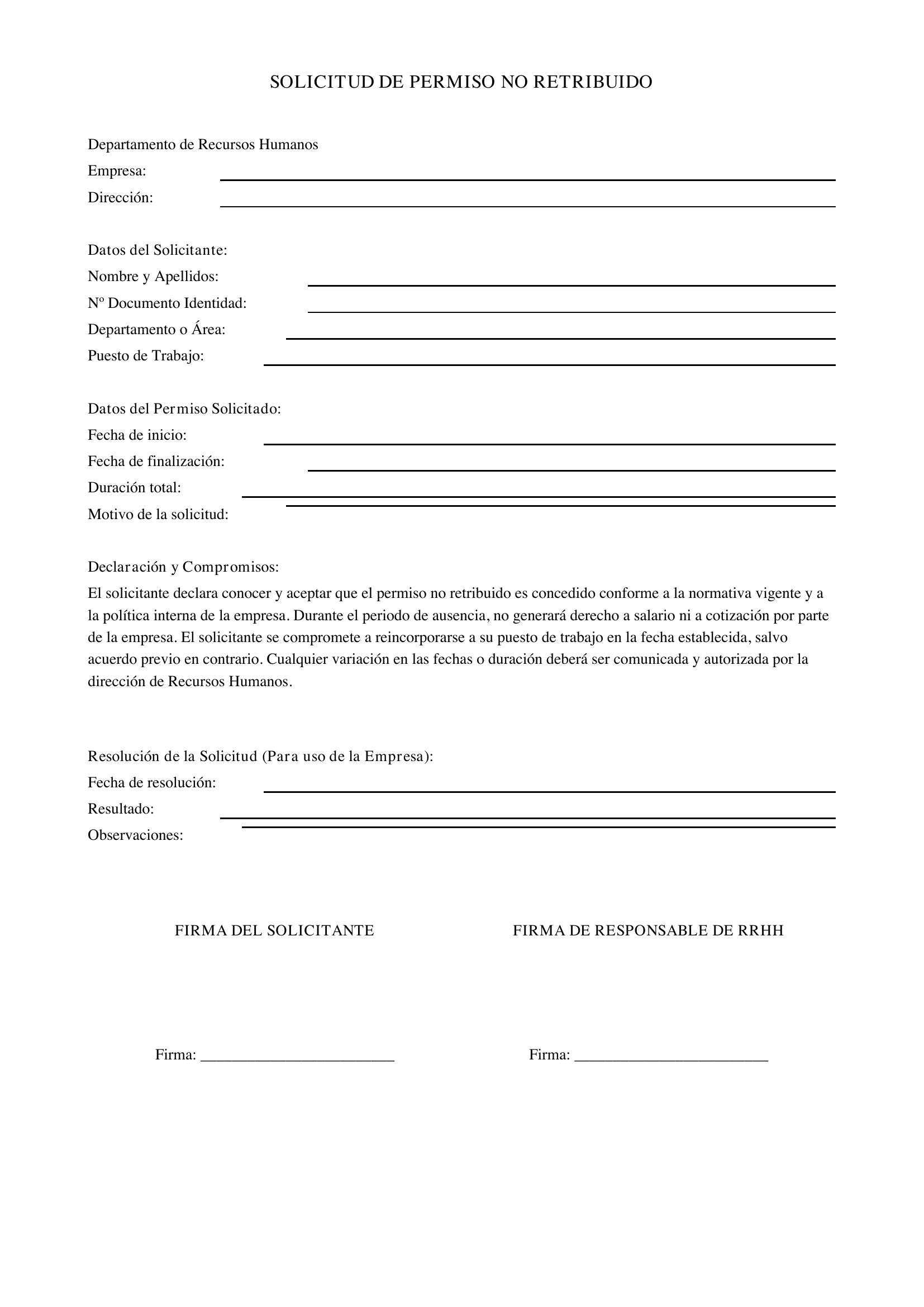 Modelo Solicitud Permiso No Retribuido