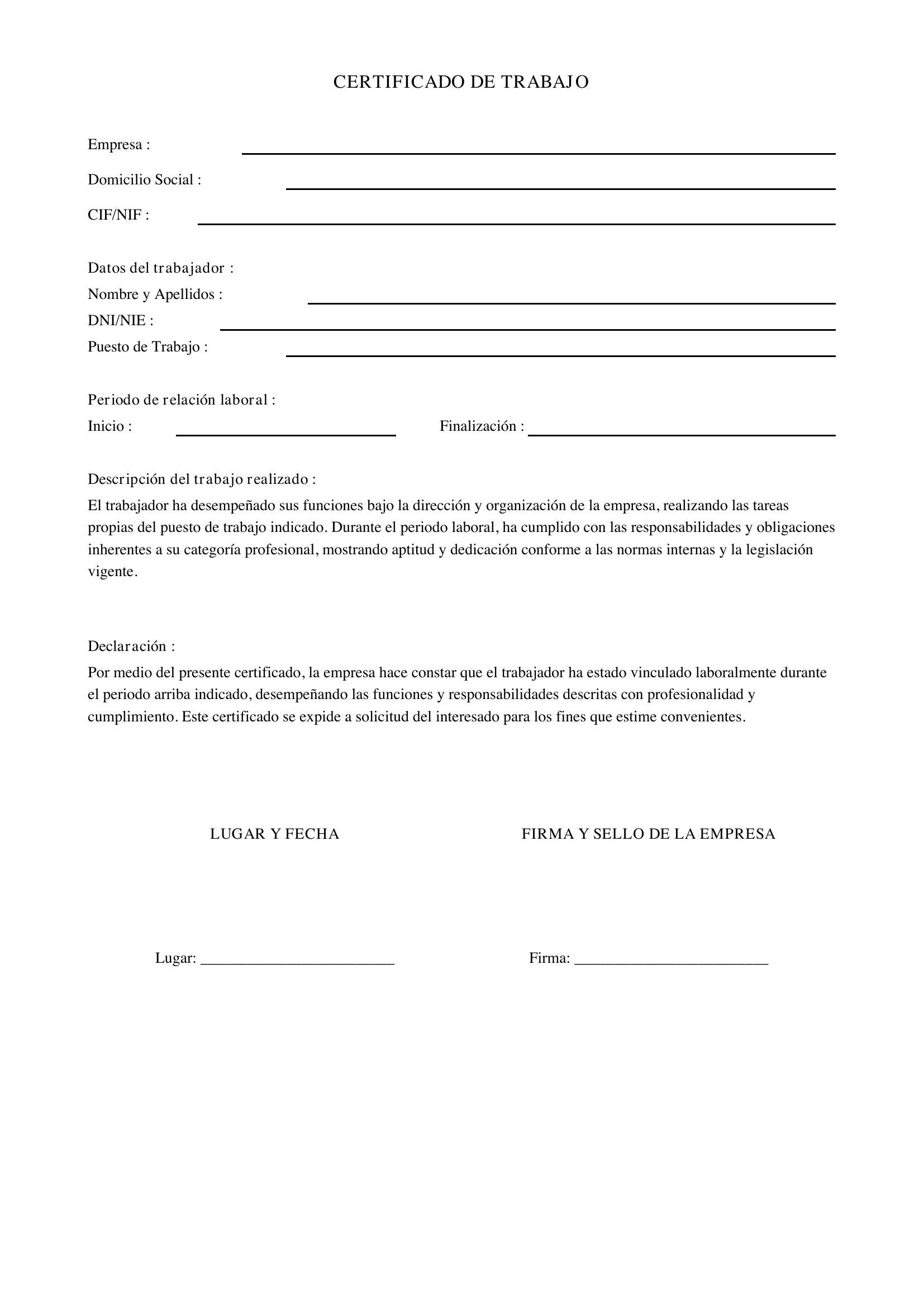 Modelos De Certificado De Trabajo