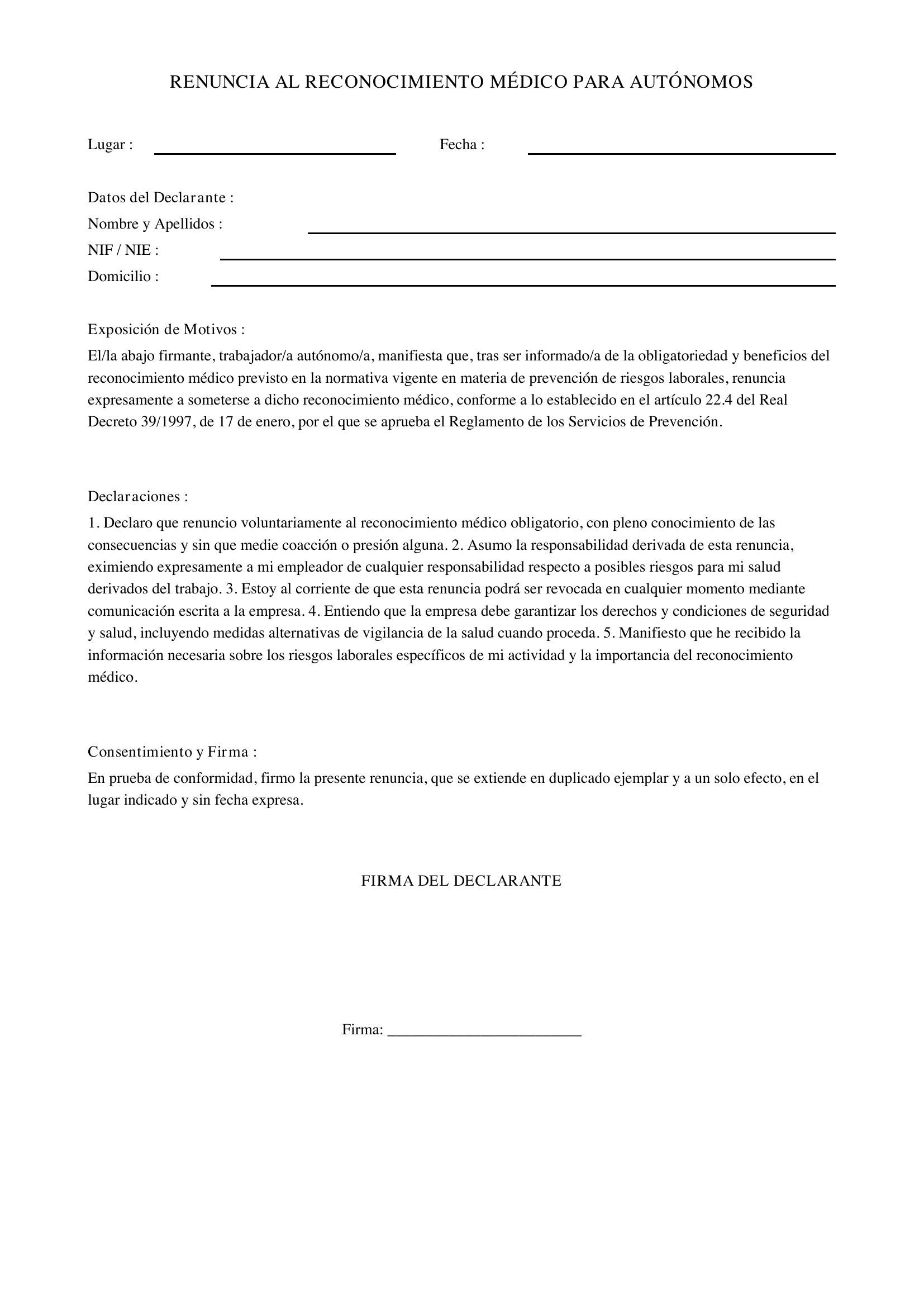 Renuncia Reconocimiento Médico Autónomo