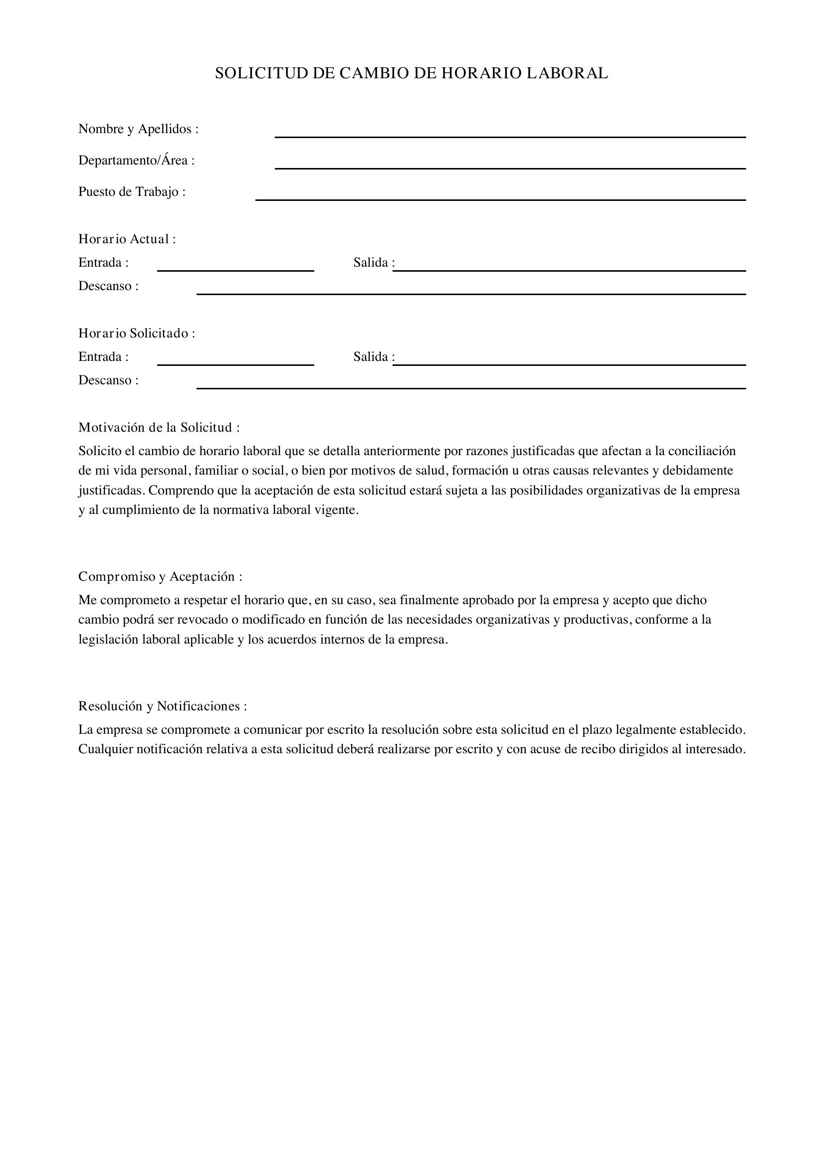 Solicitud De Cambio De Horario Laboral