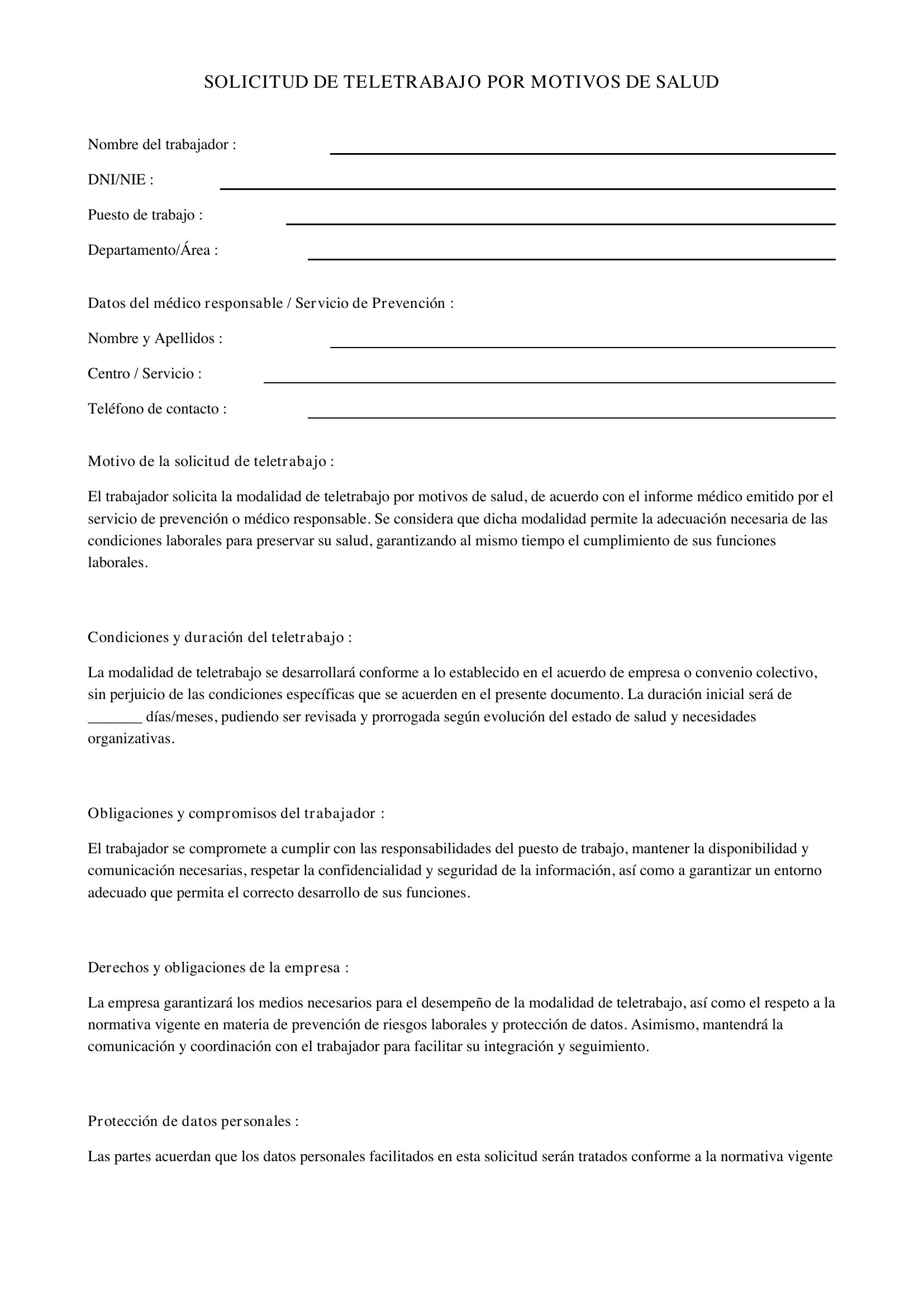 Solicitud De Teletrabajo Por Motivos De Salud